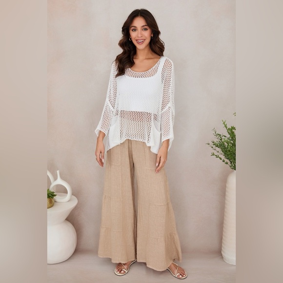 (2-36/255005-SOL-ERBE) LINEN TIERED PALAZZO PANT - Picture 2 of 5